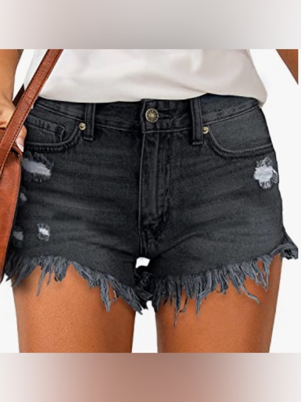 Amazon Black Distressed Frayed Hem Jean Shorts